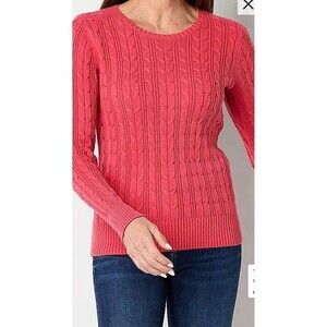 St. Johns Bay Cable Knit Sweater Women's Medium Pink Crew Neck Cottagecore